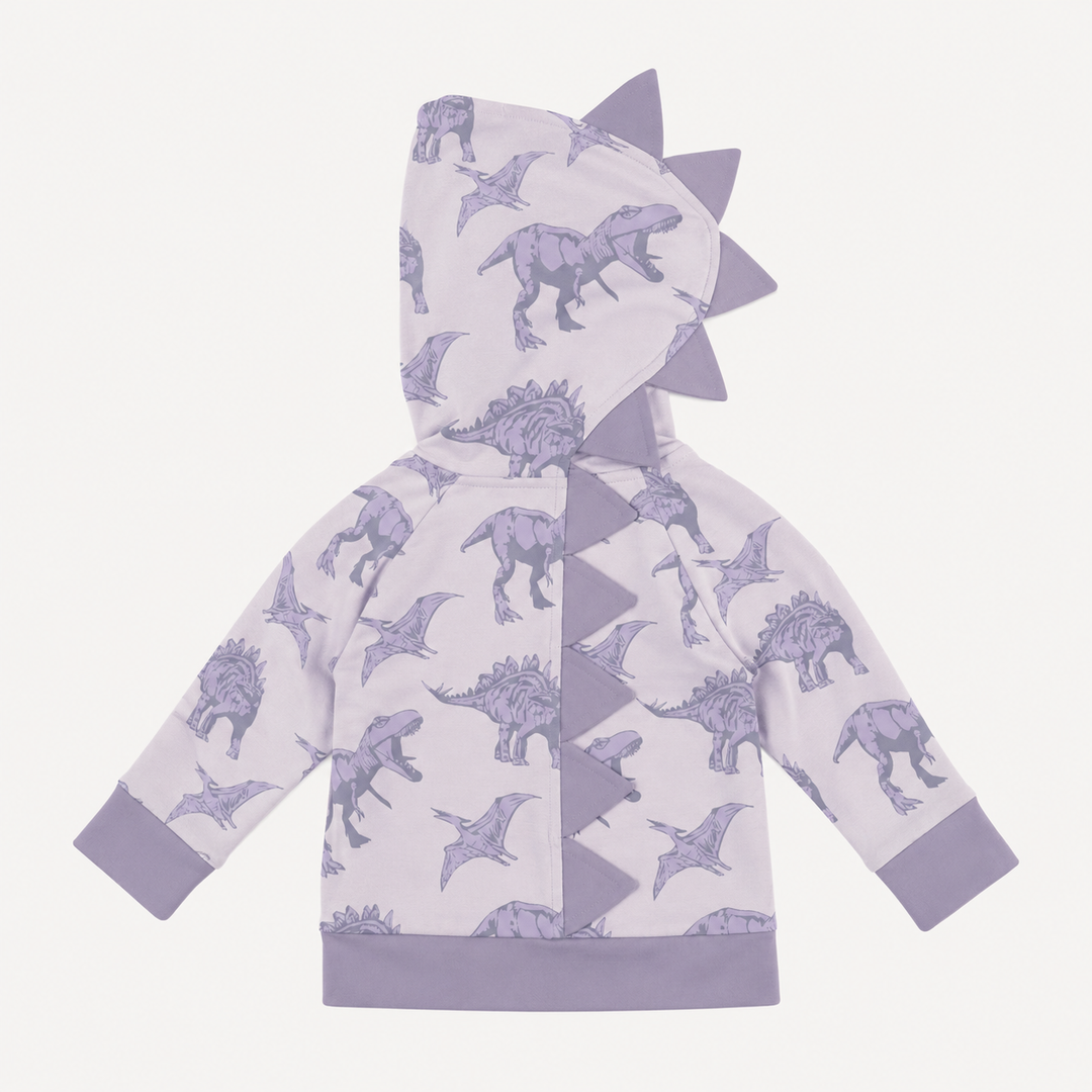 PREORDER dino zip hoodie | lavender dinosaur | organic cotton interlock