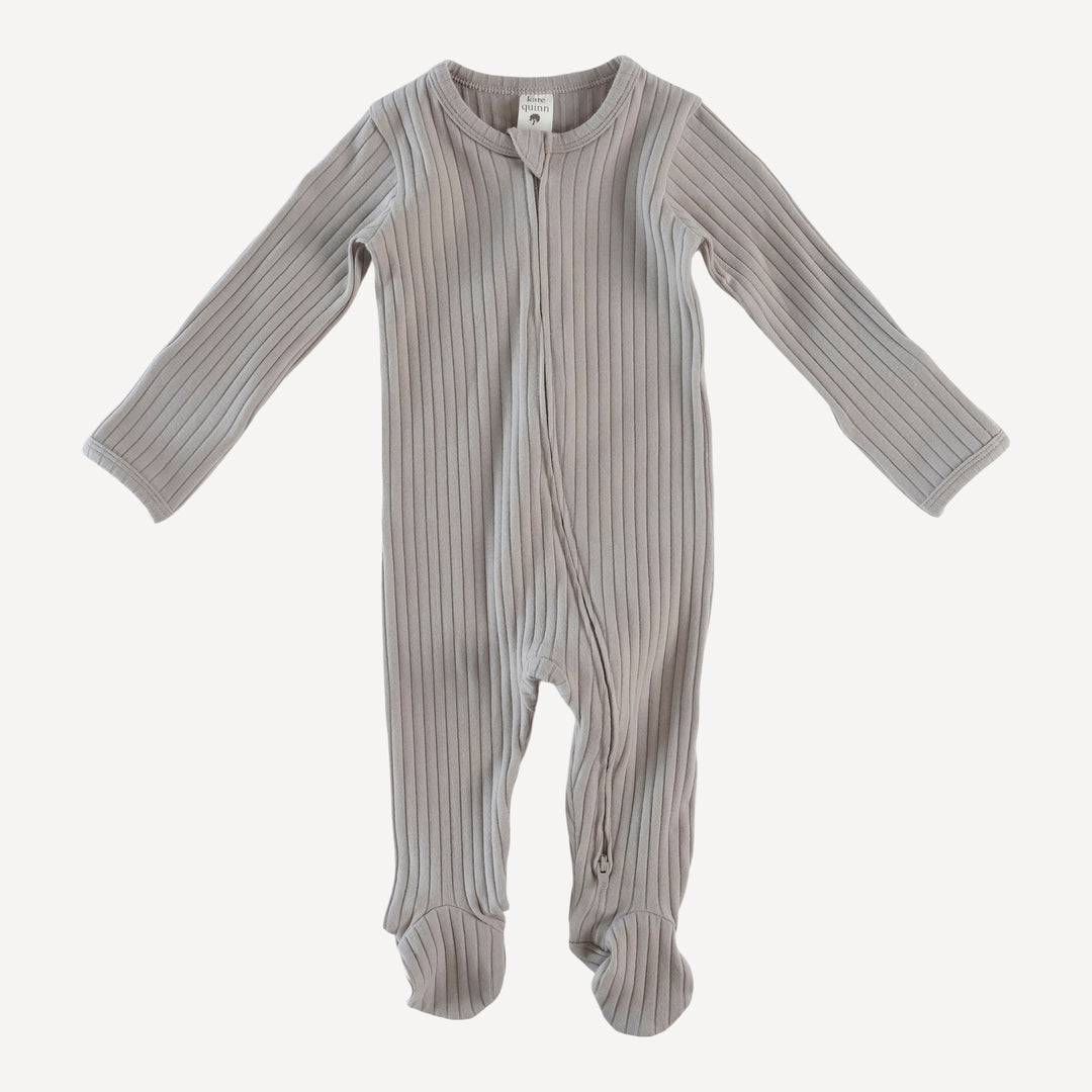 long sleeve zipper footie | dove | organic cotton wide rib