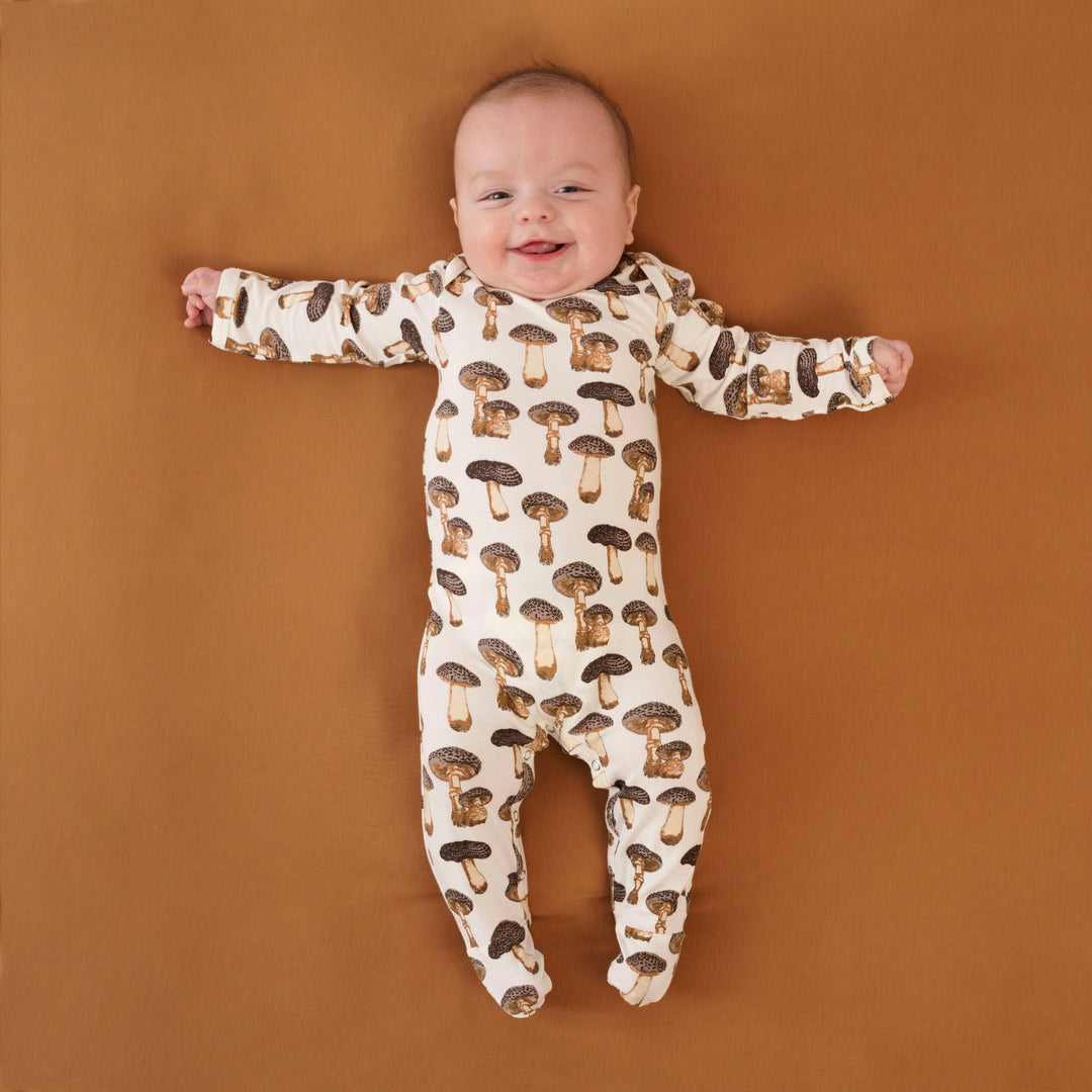 long sleeve lap neck footie | neutral fungi | bamboo