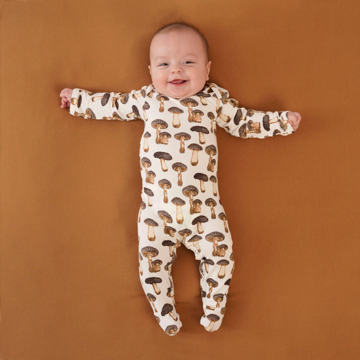 long sleeve lap neck footie | neutral fungi | bamboo