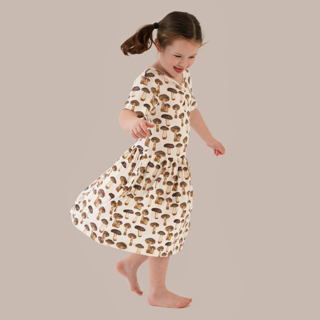 short sleeve twirl dress | neutral fungi | bamboo