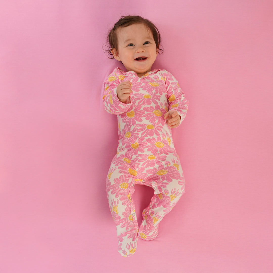 long sleeve lap neck footie | bonbon daisy | bamboo