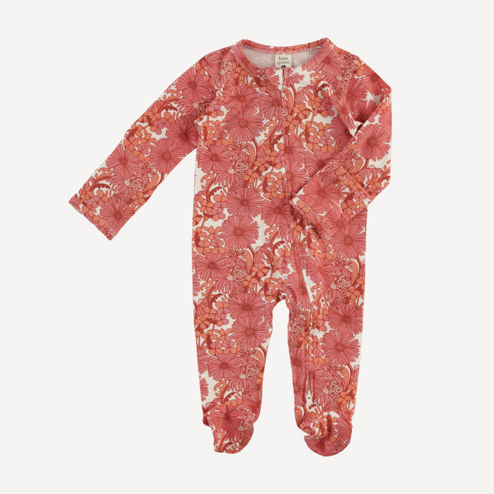 long sleeve two way zipper footie | coral 70s daisy | bamboo
