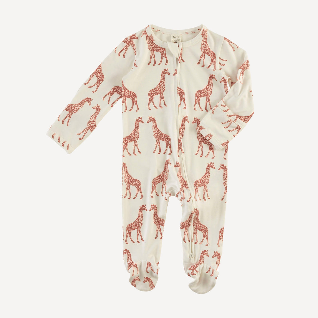 long sleeve two way zipper footie | rust giraffe | bamboo