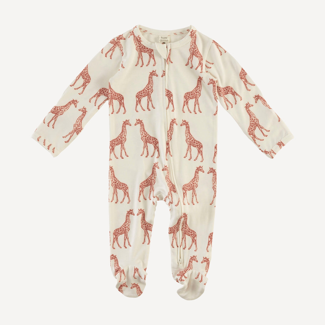 long sleeve two way zipper footie | rust giraffe | bamboo