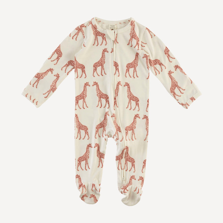 long sleeve two way zipper footie | rust giraffe | bamboo