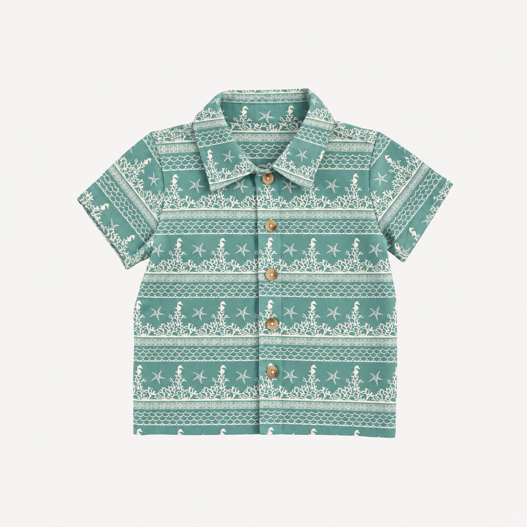 PREORDER short sleeve button down shirt | coral landscape | modal