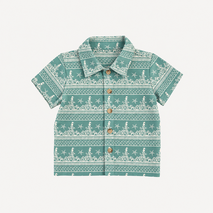 PREORDER short sleeve button down shirt | coral landscape | modal