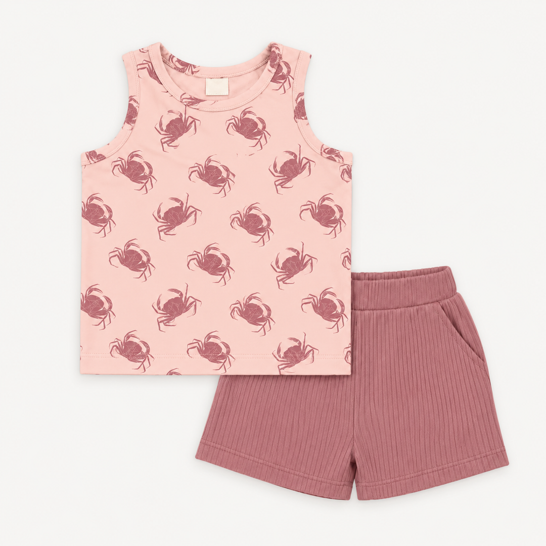 PREORDER topstitch tank + relaxed short set | pink crab | modal