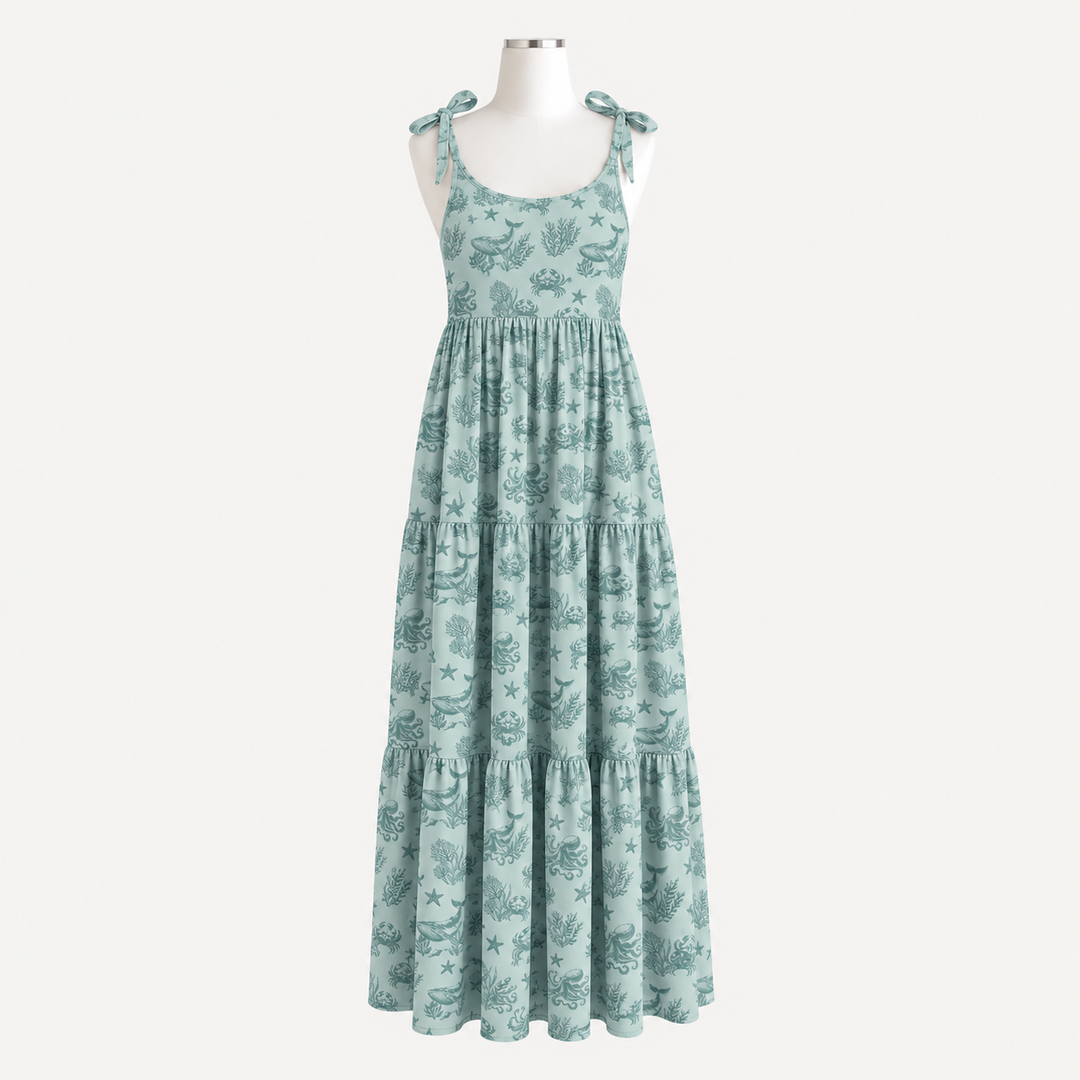 PREORDER womens spaghetti tie prairie dress | nautical toile | modal