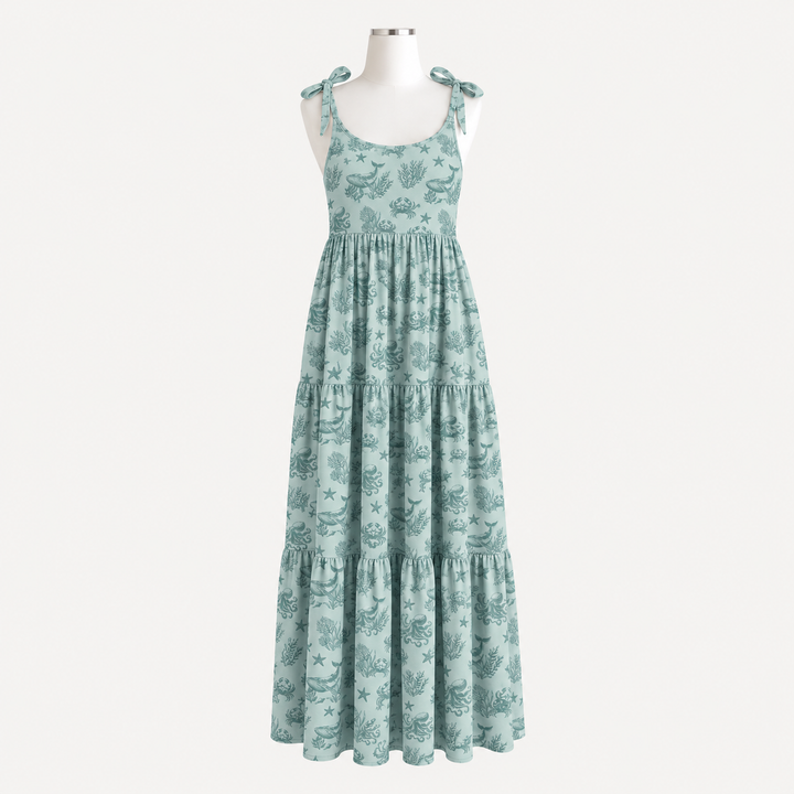 PREORDER womens spaghetti tie prairie dress | nautical toile | modal