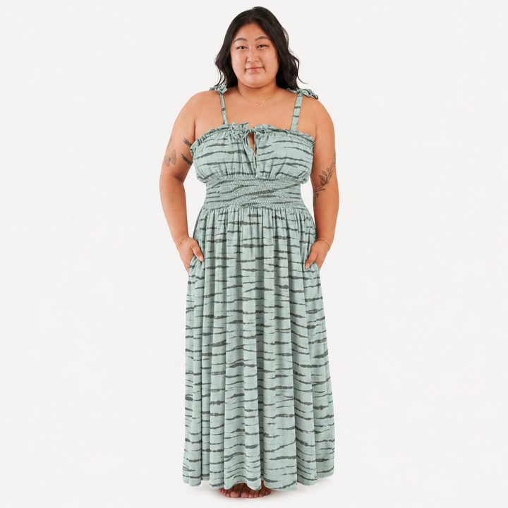 PREORDER womens spaghetti tie winnie dress | forest wave shibori | modal