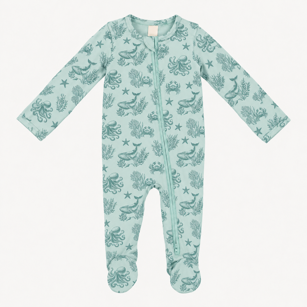 PREORDER long sleeve two way zipper footie | nautical toile | modal