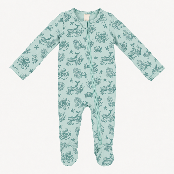 PREORDER long sleeve two way zipper footie | nautical toile | modal