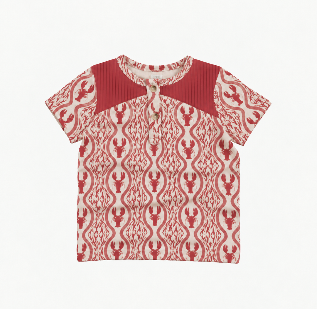 PREORDER short sleeve color blocked henley tee | lobster baroque | modal
