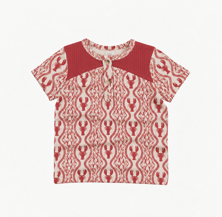 PREORDER short sleeve color blocked henley tee | lobster baroque | modal