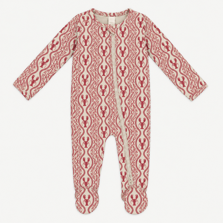 PREORDER long sleeve two way zipper footie | lobster baroque | modal