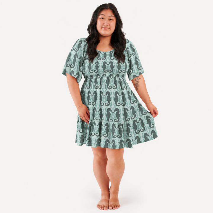 PREORDER womens flutter sleeve smocked midi dress | seahorse | modal