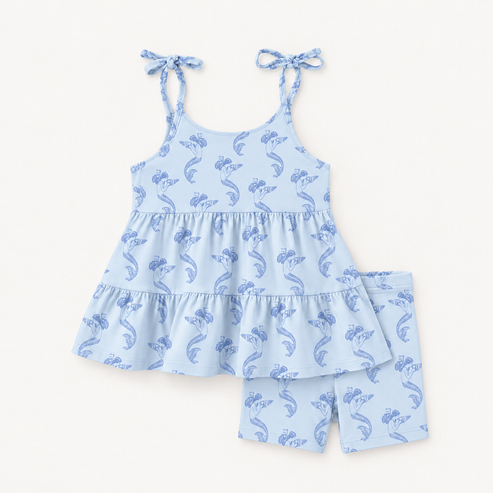 PREORDER spaghetti tie prairie top + bike short set | mermaid shell | modal