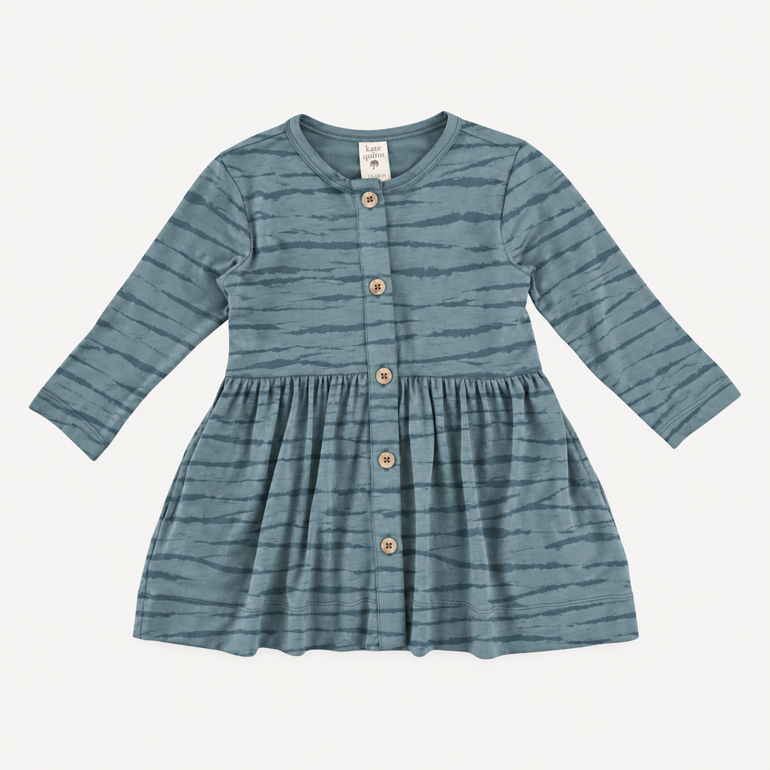 PREORDER long sleeve button front pocket dress | arctic wave shibori | modal