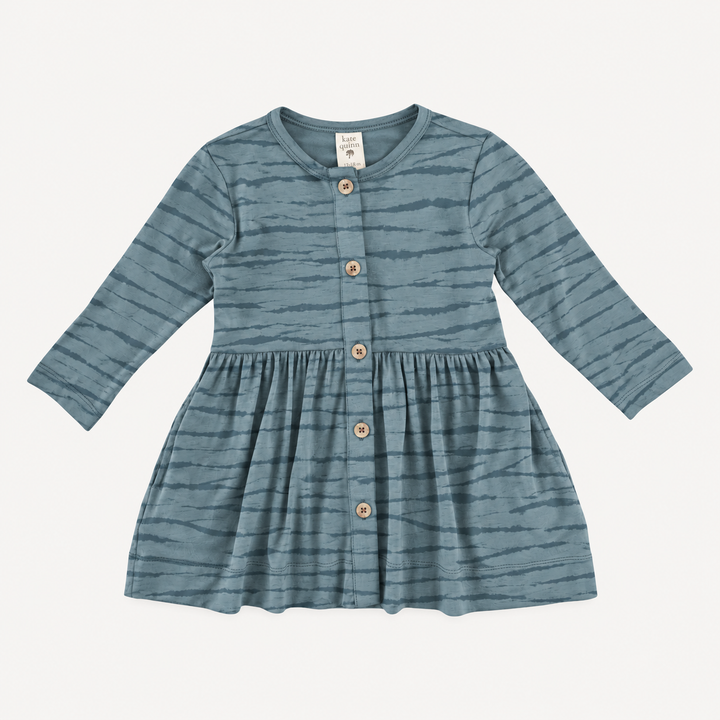 PREORDER long sleeve button front pocket dress | arctic wave shibori | modal