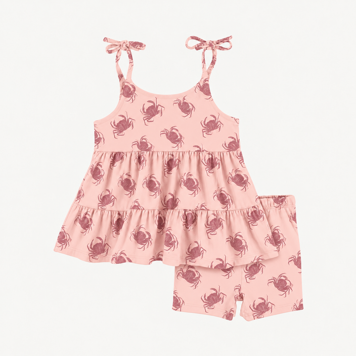 PREORDER spaghetti tie prairie top + bike short set | pink crab | modal