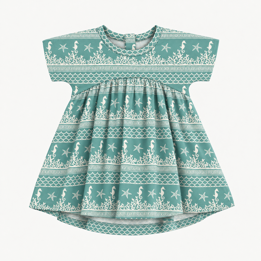 PREORDER short sleeve gathered t-shirt dress | coral landscape | modal