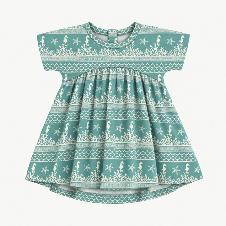 PREORDER short sleeve gathered t-shirt dress | coral landscape | modal