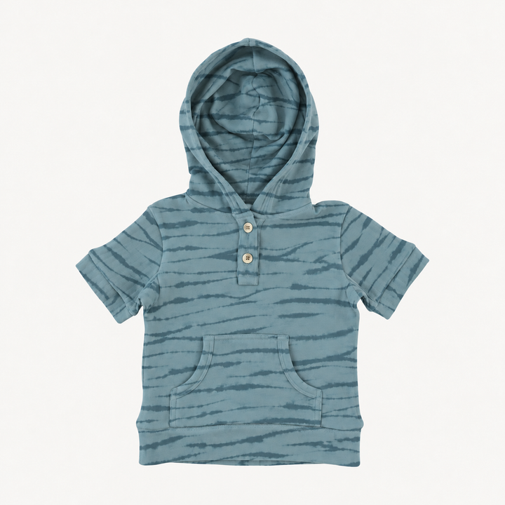 PREORDER short sleeve henley hoodie | arctic wave shibori | modal