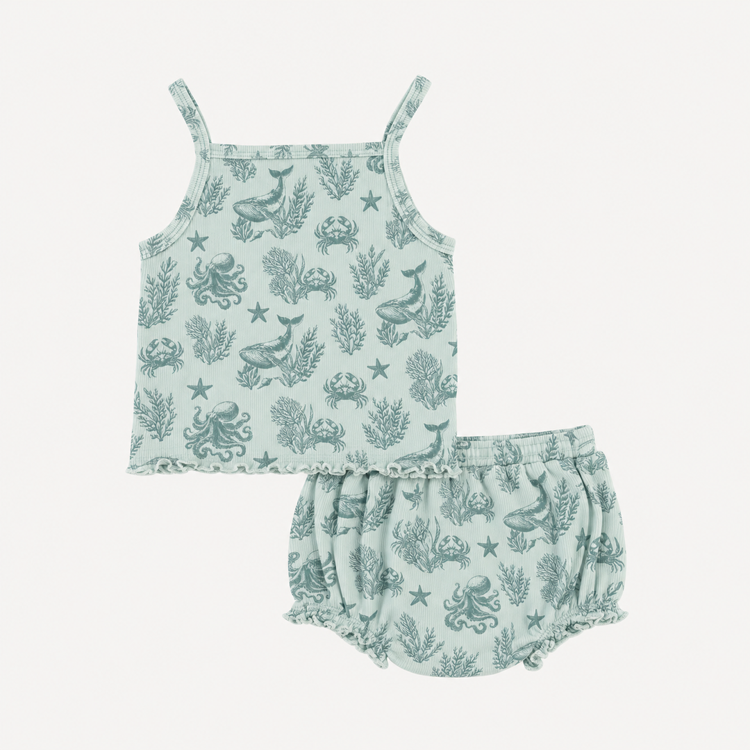 PREORDER lettuce tank and bloomer set | nautical toile | modal