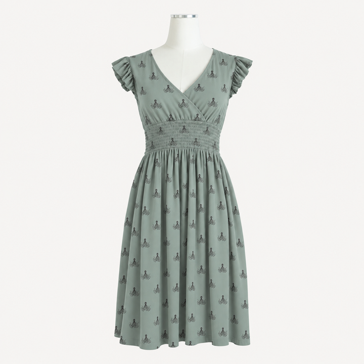 PREORDER womens flutter sleeve smocked v-neck dress | octopus | modal