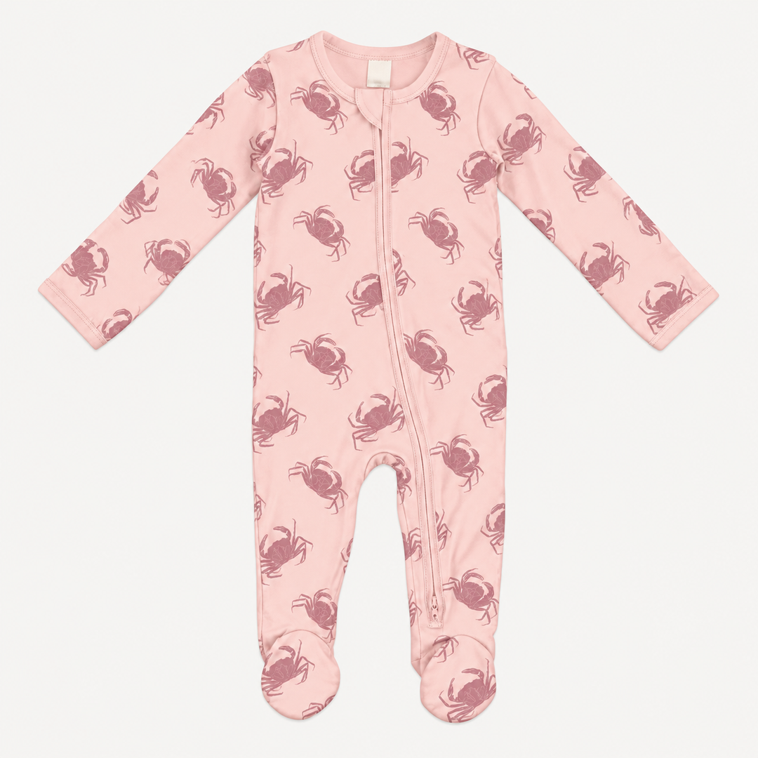 PREORDER long sleeve two way zipper footie | pink crab | modal