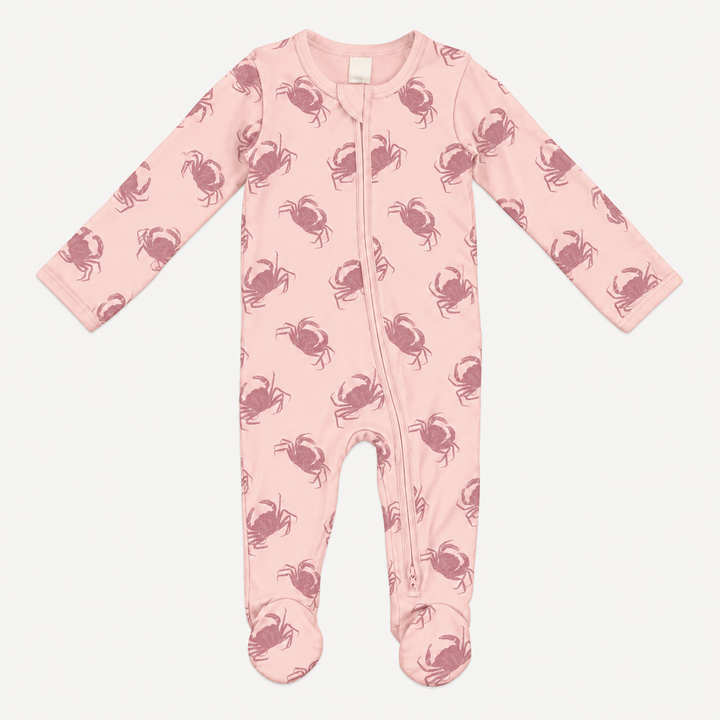 PREORDER long sleeve two way zipper footie | pink crab | modal