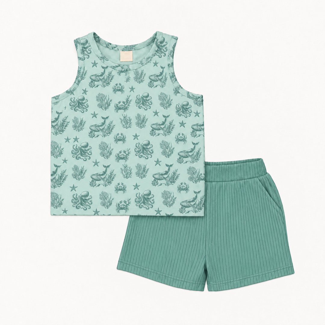 PREORDER topstitch tank + relaxed short set | nautical toile | modal