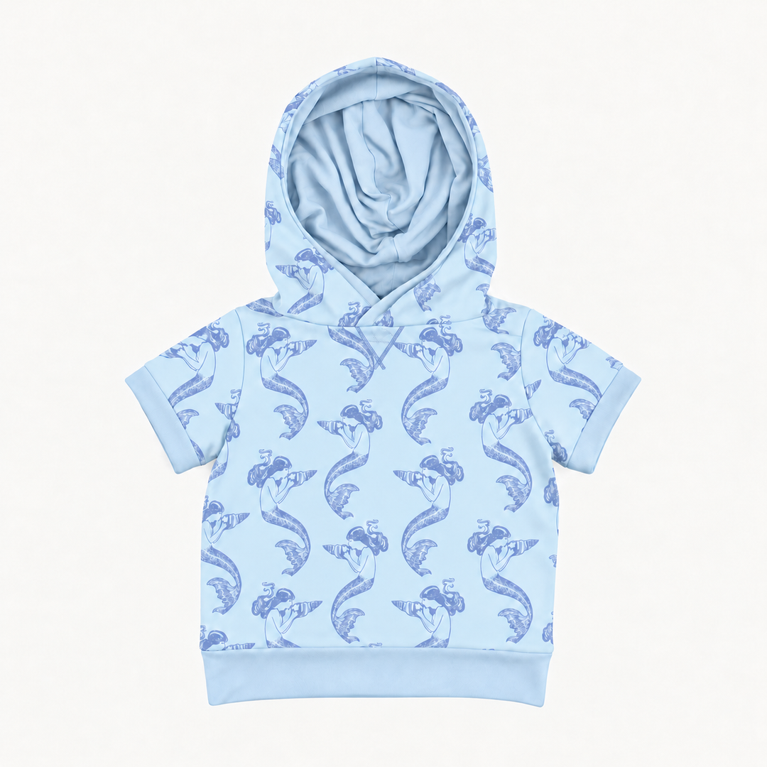 PREORDER short sleeve boxy topstitch kanga hoodie | mermaid shell | modal