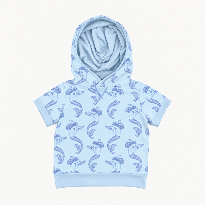 PREORDER short sleeve boxy topstitch kanga hoodie | mermaid shell | modal