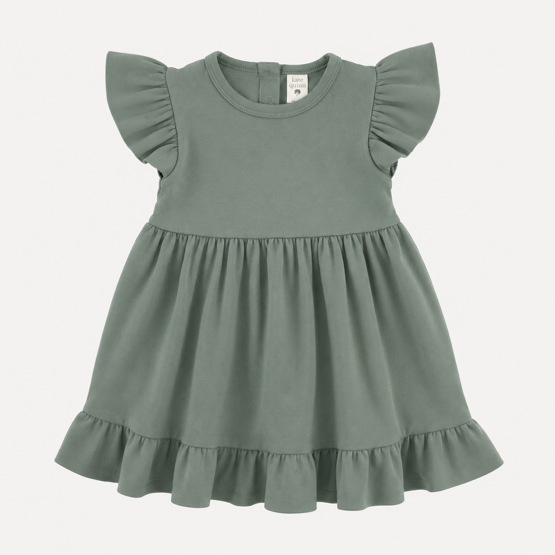 PREORDER flutter sleeve dress | green bay | organic cotton interlock