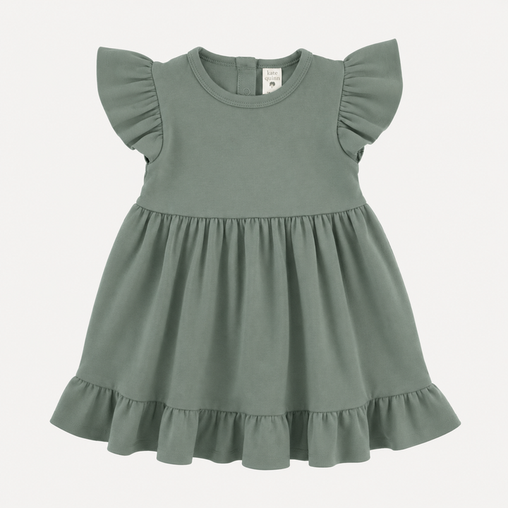 PREORDER flutter sleeve dress | green bay | organic cotton interlock