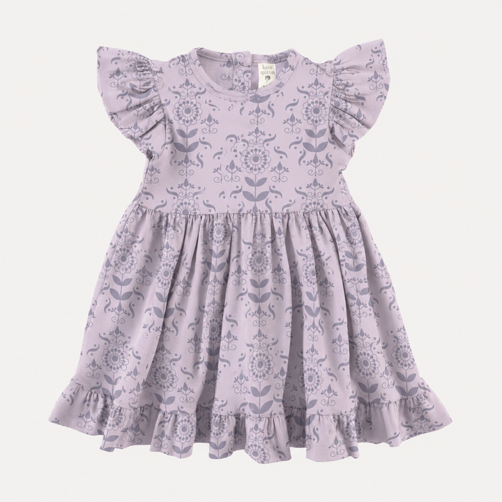 PREORDER flutter sleeve dress | orchid folk wallpaper | organic cotton interlock