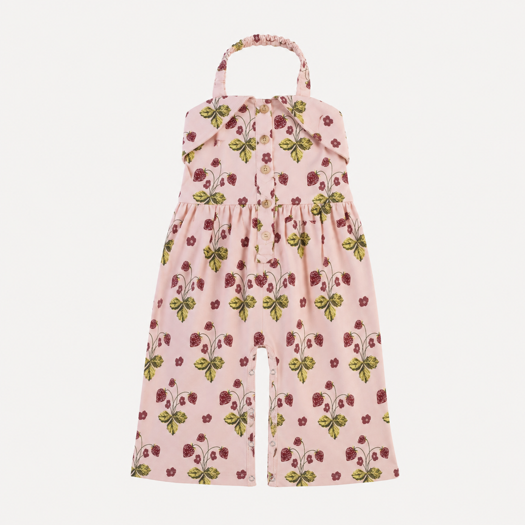PREORDER folded collar halter gaucho jumpsuit | mauve chalk strawberry | organic cotton interlock