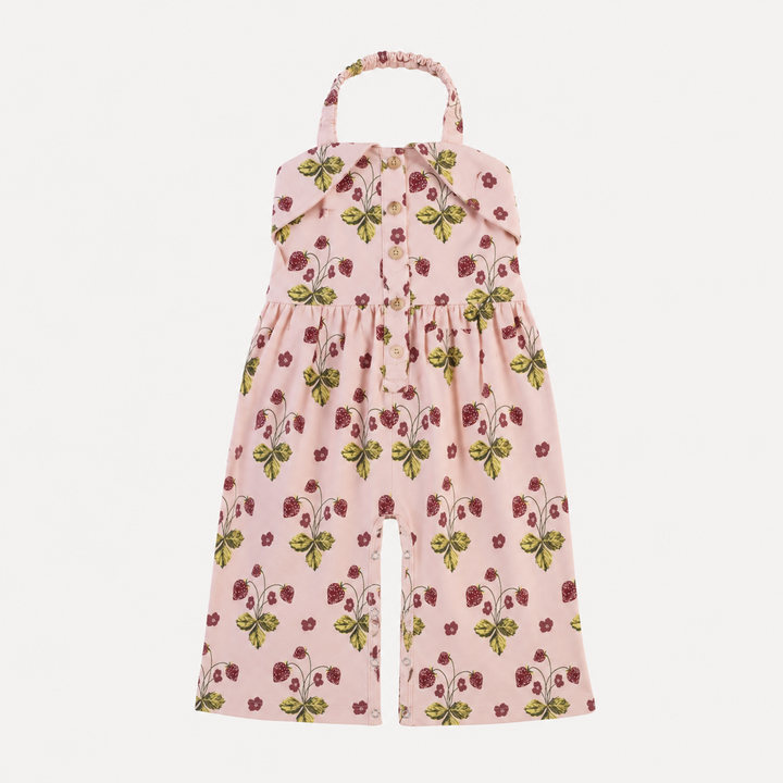 PREORDER folded collar halter gaucho jumpsuit | mauve chalk strawberry | organic cotton interlock
