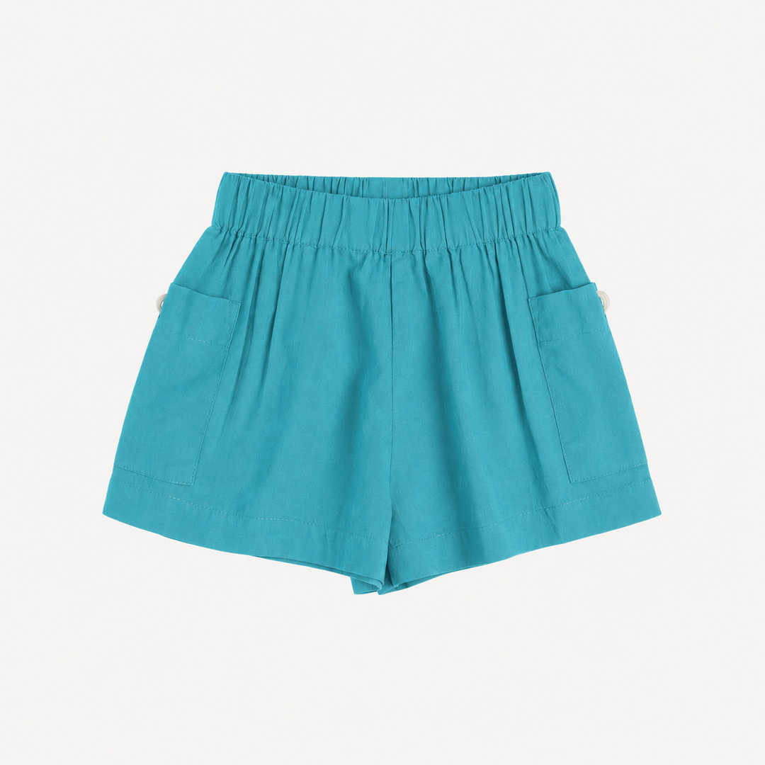 PREORDER gathered bubble pocket short | tropical sea | organic cotton interlock