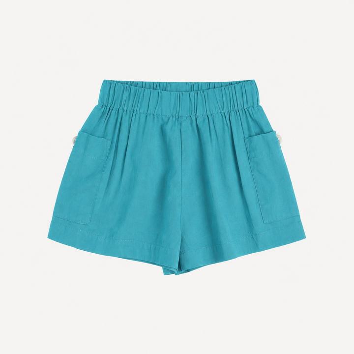 PREORDER gathered bubble pocket short | tropical sea | organic cotton interlock