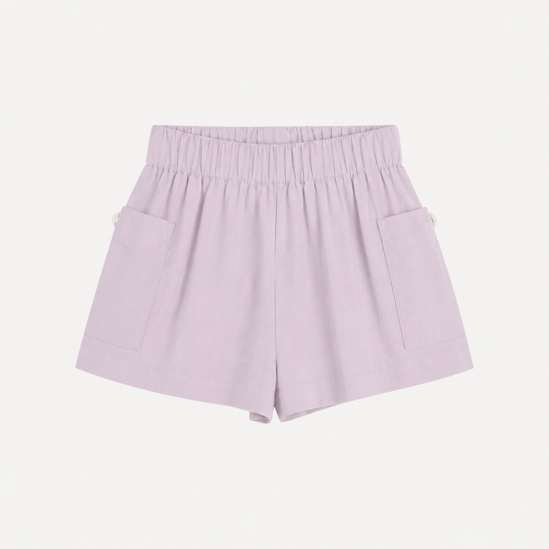 PREORDER gathered bubble pocket short | pale orchid | organic cotton interlock