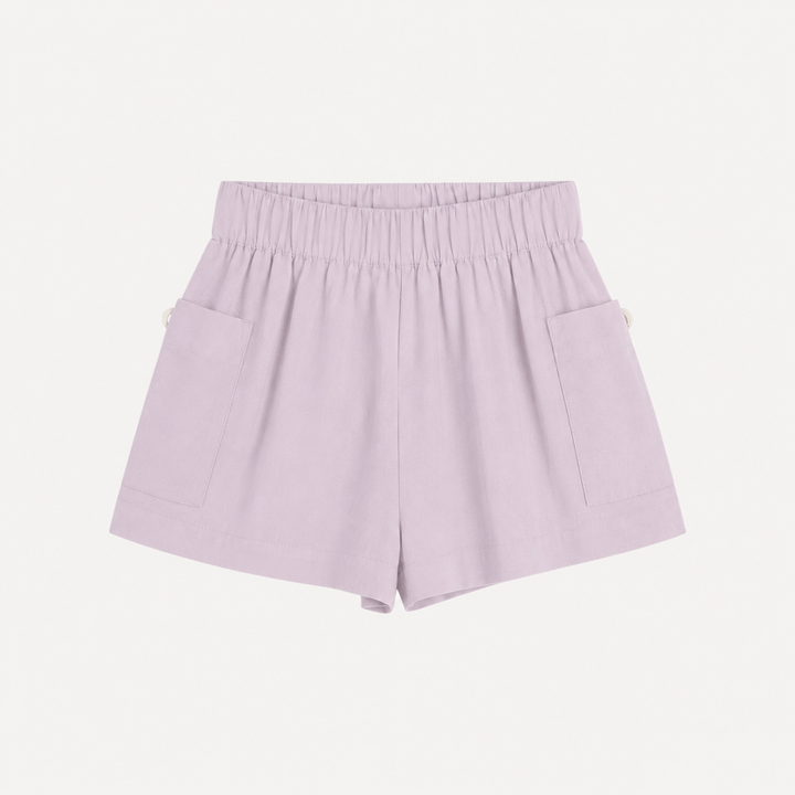 PREORDER gathered bubble pocket short | pale orchid | organic cotton interlock