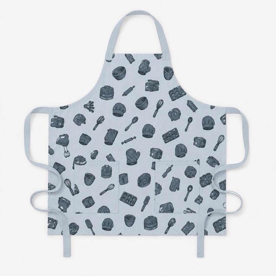 PREORDER apron | blue baking | organic cotton interlock