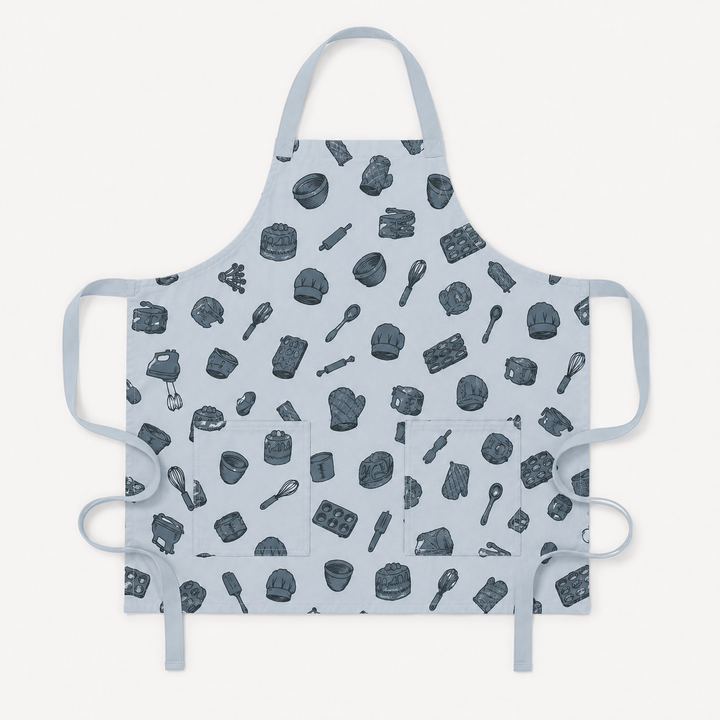PREORDER apron | blue baking | organic cotton interlock