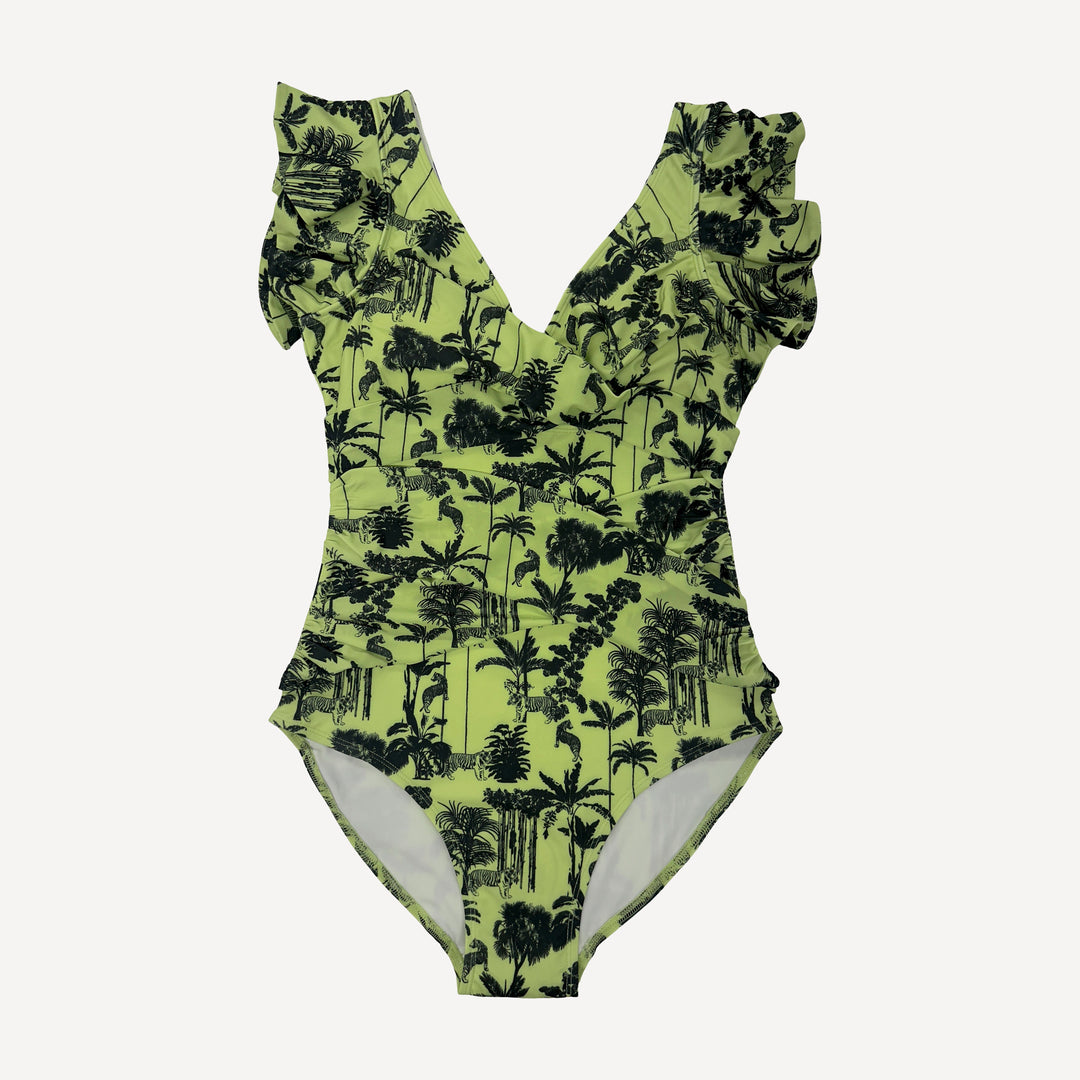 womens flutter sleeve one piece swimsuit | lime jungle | swim