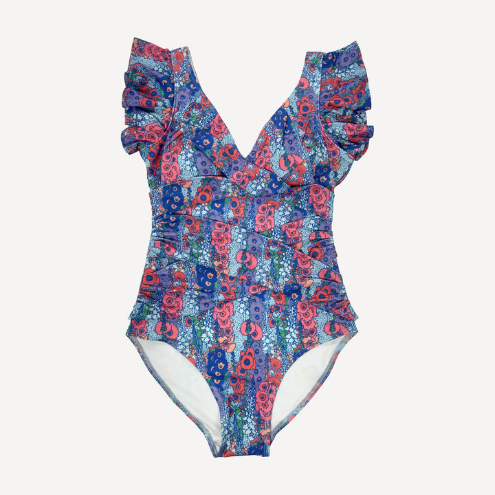 womens flutter sleeve one piece swimsuit | vivid hollyhock | swim