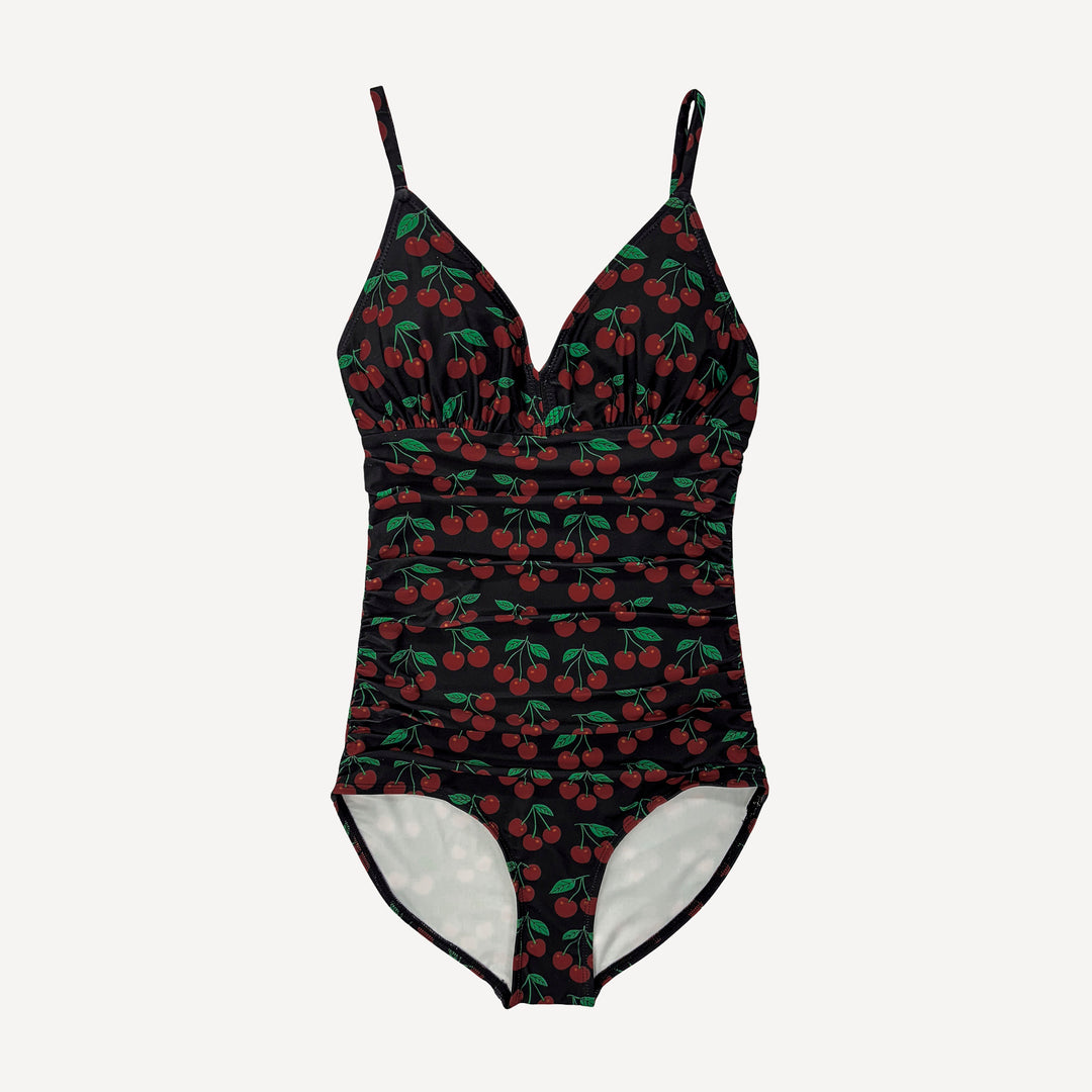 womens ruched one piece swimsuit | cherries | swim
